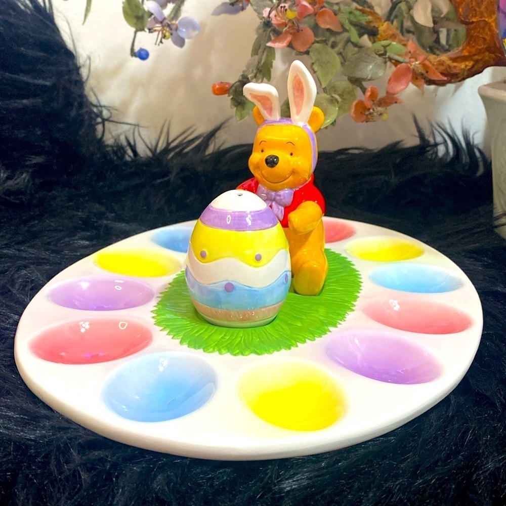 Disney Winnie the Pooh bear Easter basket eggs serving tray dish vintage dish - Picture 13 of 13